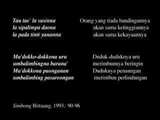 Extrait de déclamation simbong en l'honneur d'un noble, Tiroan, 1993., From simbong declamation in honor of a nobleman, Tiroan, 1993. (anglais), Cuplikan deklamasi simbong ntuk penghormatan seorang bangsawan, Tiroan, Bittuang, 1993. (indonésien) la vignette