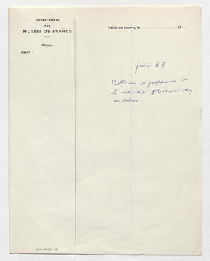 25_068 - Rapports de mission 1963 : note préliminaire (juin) et CR (ms & dactyl) du voyage d'octobre la vignette