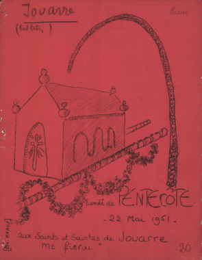 F.3.020. "Lundi de Pentecôte, 22 mai 1961. "Aux Saints et Saintes de Jouarre me fierai"", VASSE Jean (Abbé) la vignette