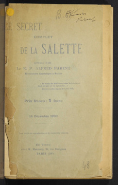 E.3.048. "Le secret complet de La Salette", R.P. Alfred PARENT la vignette