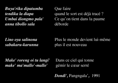 Strophes de dondi', 1991., Dondi’ couplets. (anglais), Bait-bait dondi’. (indonésien) la vignette