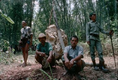 13. Arrivée du monolithe sur le champ rante, Bokko 1993., 13. Arrival of the monolith on the field rante, Bokko 1993. (anglais), Kedatangan monolit dalam arena rante, Bokko, 1993. (indonésien) la vignette