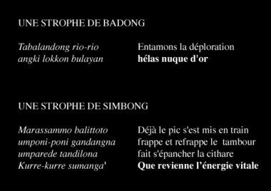 Extrait de strophes de simbong et badong., From stanzas of simbong and badong. (anglais), Cuplikan bait simbong dan badong. (indonésien) la vignette