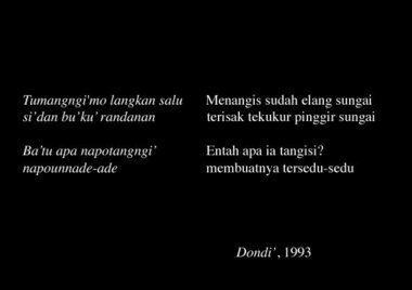 Strophes de dondi', région Pangngala', 1991., Dondi’ couplets. (anglais), Bait-bait dondi’ dari Pangngala’. (indonésien) la vignette